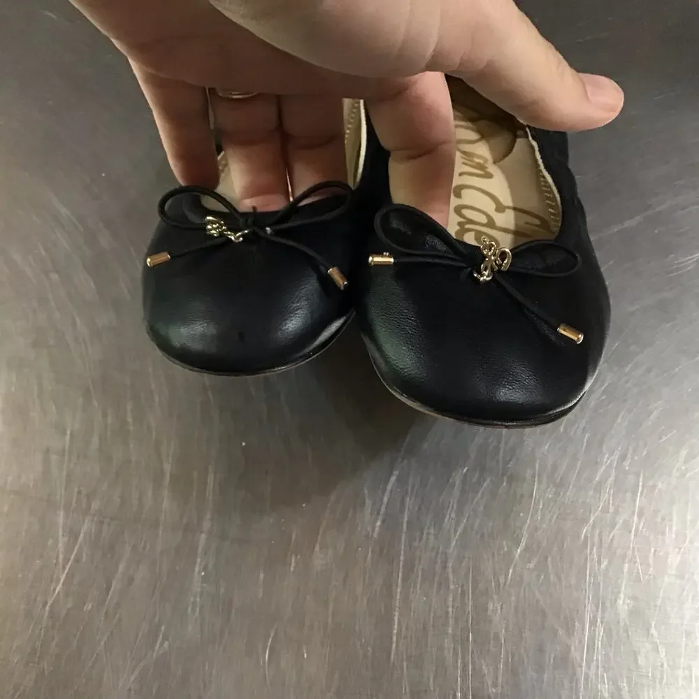 Sam Edelman Girls Felicia Black Leather Bow Round-Toe Ballet Flats Shoes 3